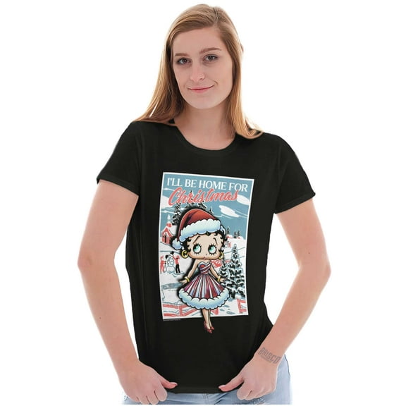Betty Boop Be Home For Christmas Women's T Shirt Ladies Tee Brisco Brands S