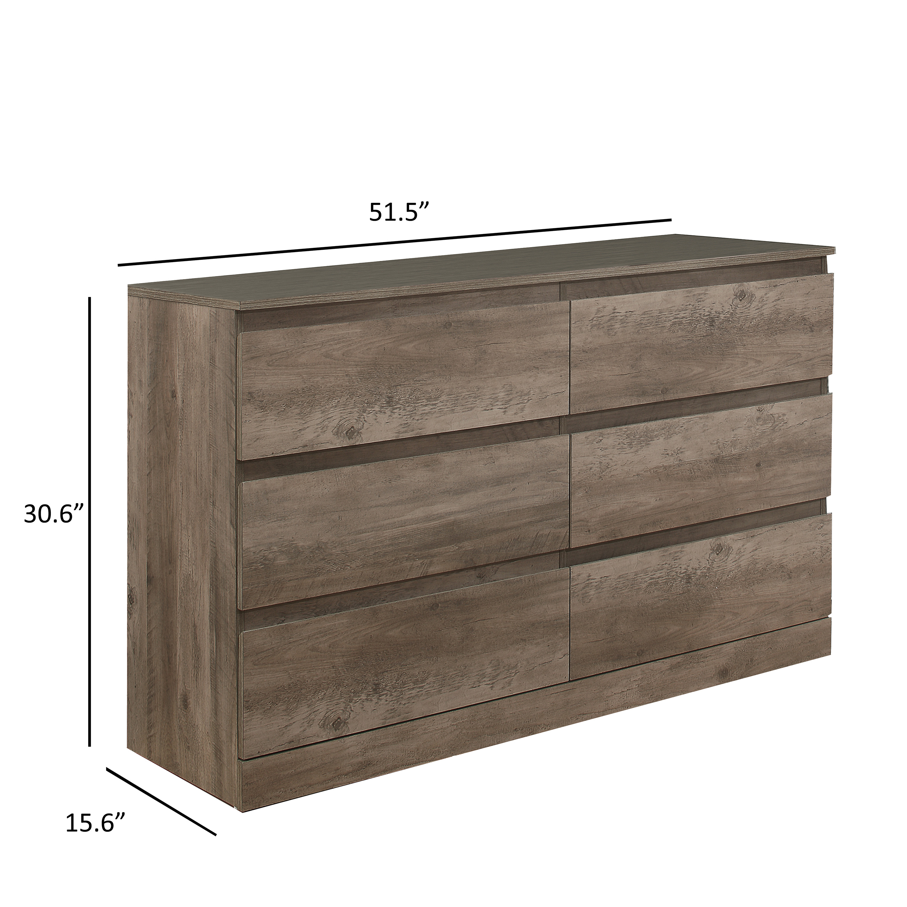Buy Brindle 6Drawer Horizontal Dresser, Gray Oak Finish, by Hillsdale