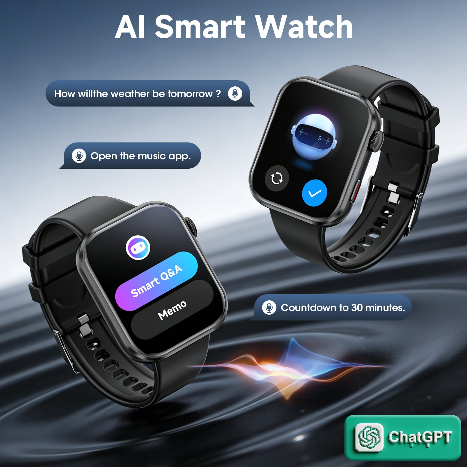 Mingdaln AI Smart Watch (Zinc allo), with ChatGPT , Smartwatch for Android and iphone, 1.95'' with Bluetooth Calls/120+ Sports Modes /Fitness watch, IP68 Waterproof for Women and Men（Black）