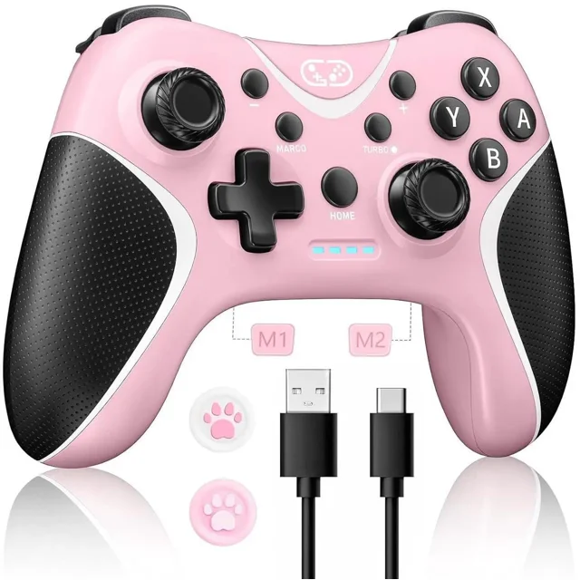 Wireless Switch Controllers Pink,Nintendo Switch Controller for Nintendo Switch/Lite/OLED/Windows PC with Programmable/Vibration/Turbo Funtion,Switch Pro Controller Gamepad with 2 Thumb Caps