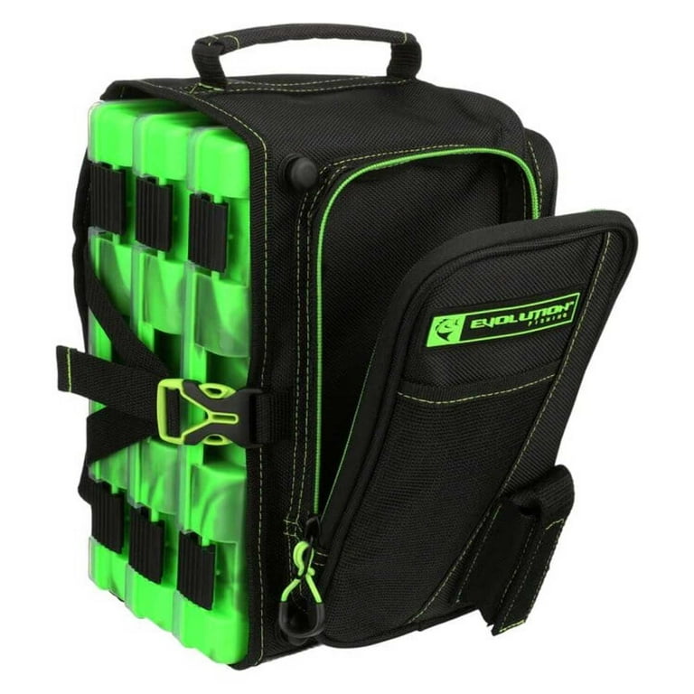 blue tackle bag with plastic zipper Z-Man Elaztech Bait LockerZ size tackle trays in main compartment Evolution Drift 3600 Tackle Backpack,