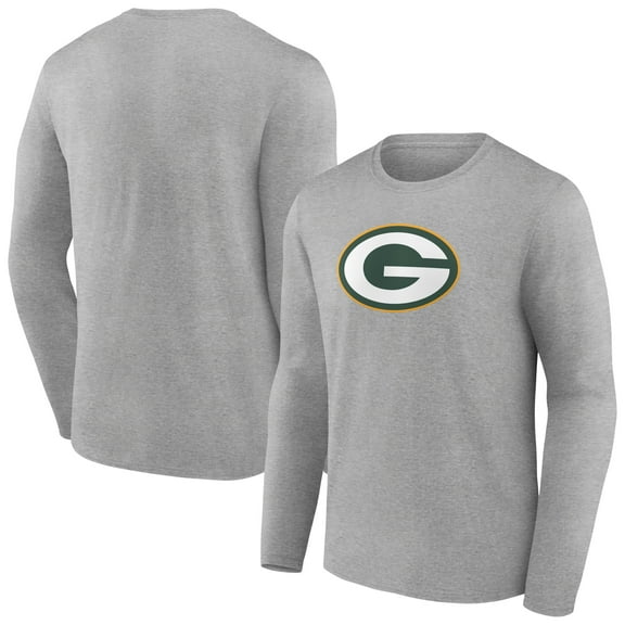 Men's Heather Gray Green Bay Packers Primary Team Logo Long Sleeve T-Shirt