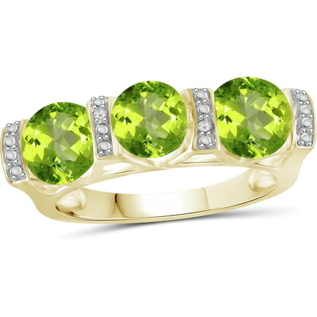JewelersClub 2 1/4 Carat T.G.W. Peridot And White Diamond Accent 14kt Gold Over Silver Ring