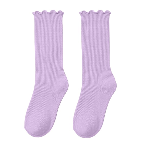QSAWXQZ Kids' Ruffle Crew Socks Solid Breathable Mid Calf Socks 6-14Years