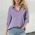 thumbnail image 2 of Women Blouses Business 3/4 Sleeve Button Down Solid Color Summer Tops Lapel Collared Dressy Casual Fashion Work Shirts, 2 of 5