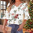 thumbnail image 3 of Womens Top,Casual Regular Printed V-Neck Quarter Sleeve Daily Pleated Ruffle,Womens Casual Tops, 3 of 7