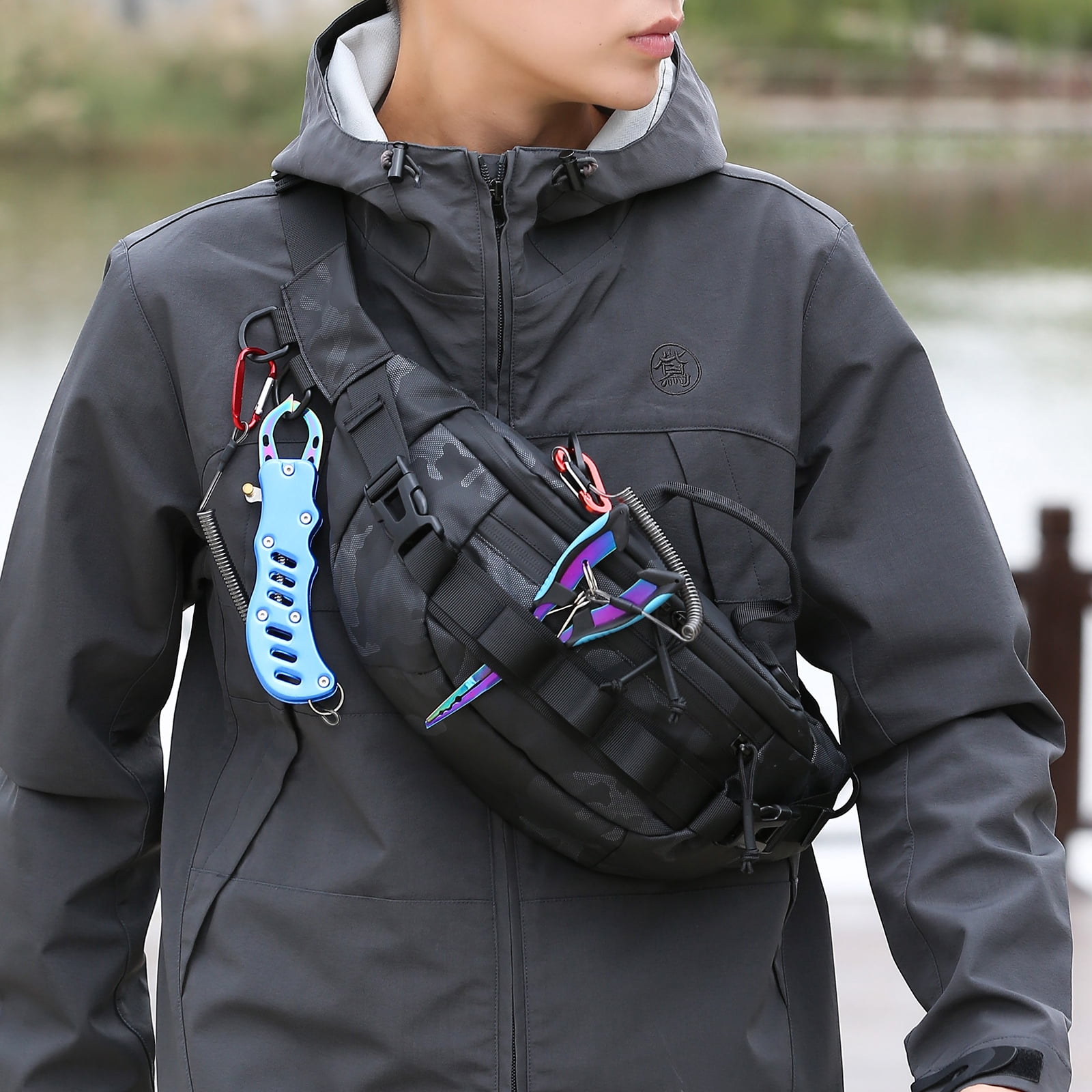 SIX DEER Waterproof Fishing Waist Pack, Tactical Sling Crossbody Bag with Fishing Tool Organizer, Multi-Purpose Water-Resistant Fanny Pack for Fishing, Hiking and Everyday Carry