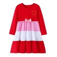 thumbnail image 4 of HILEELANG Girls Christmas Dress Long Sleeve Red Pink Tiered Party Outfit with Heart Bow Cotton Holiday Valentine’s Day Dress for Toddler Kids 2T, 4 of 7