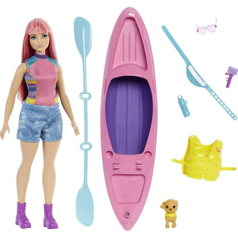 Barbie It Takes Two Daisy Doll & Kayak Set, Curvy Doll with Pink Hair,  Puppy & Themed Accessories