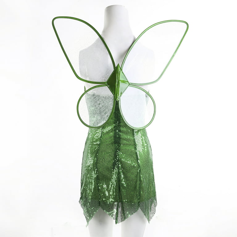 Womens Fairy Costume Sequin Fairy Corset Dress Halloween Costume Sexy Tube  Tops Short Green Dress with Wings