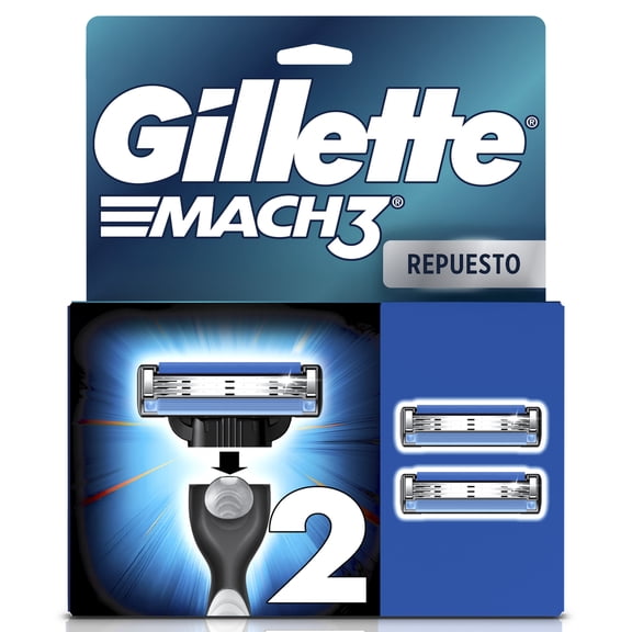 Cartucho de Rastrillo Gillette Mach3 con 3 Hojas para Rasurar al Ras, 2 pzas