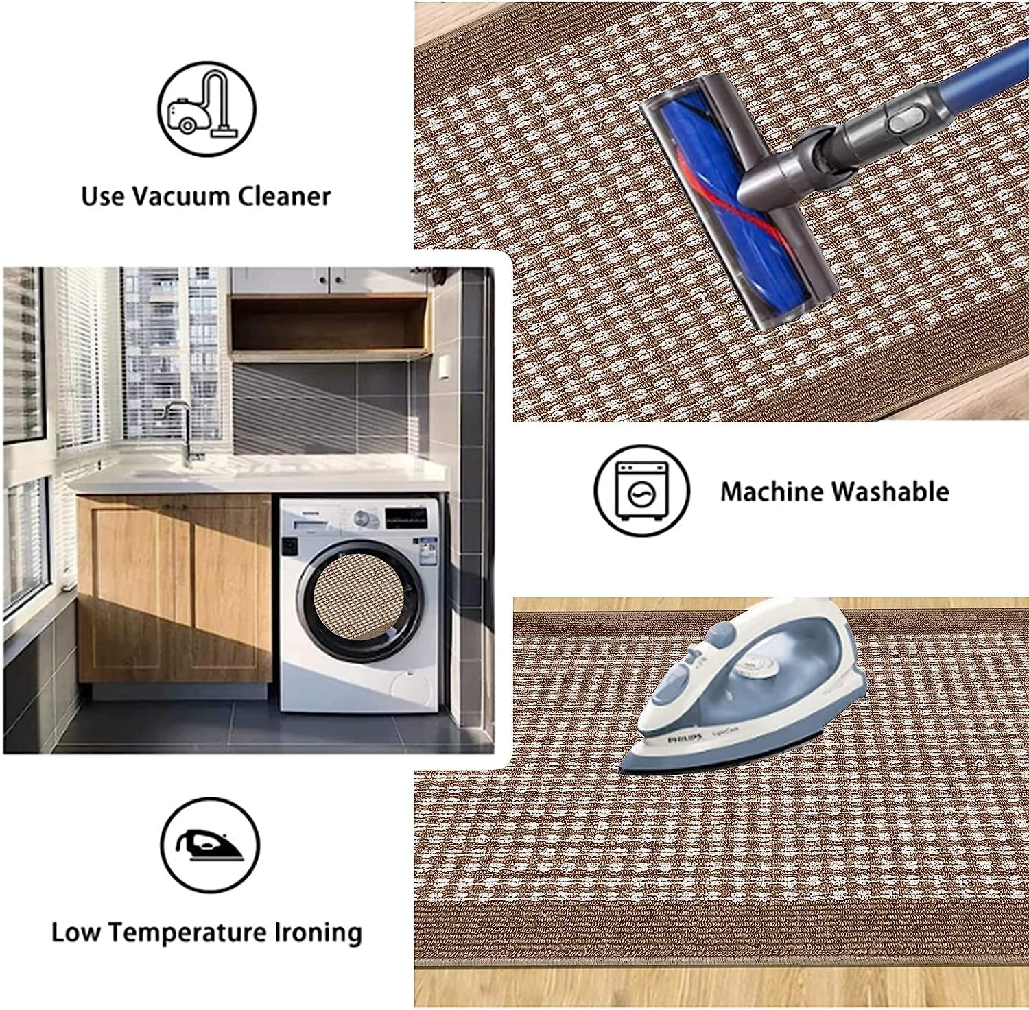 Findosom 2'x6' Hallway Runner Rug Non Slip Entryway Mat with Rubber Backing Machine Washable Laundry Runner Rug Long Indoor Doormat Entrance Floor Mat Runner for Garage Kitchen Laundry Brown
