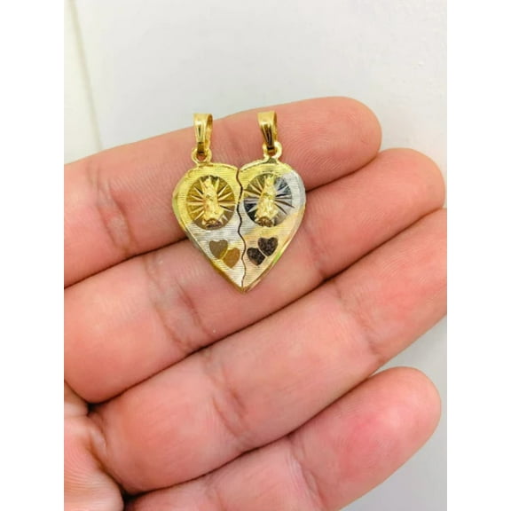 Dije de la Virgen de Guadalupe Corazón Partido en Oro Laminado Mujer 25x22mm / Gold Filled Virgen de Guadalupe Pendant Broken Heart Pendant