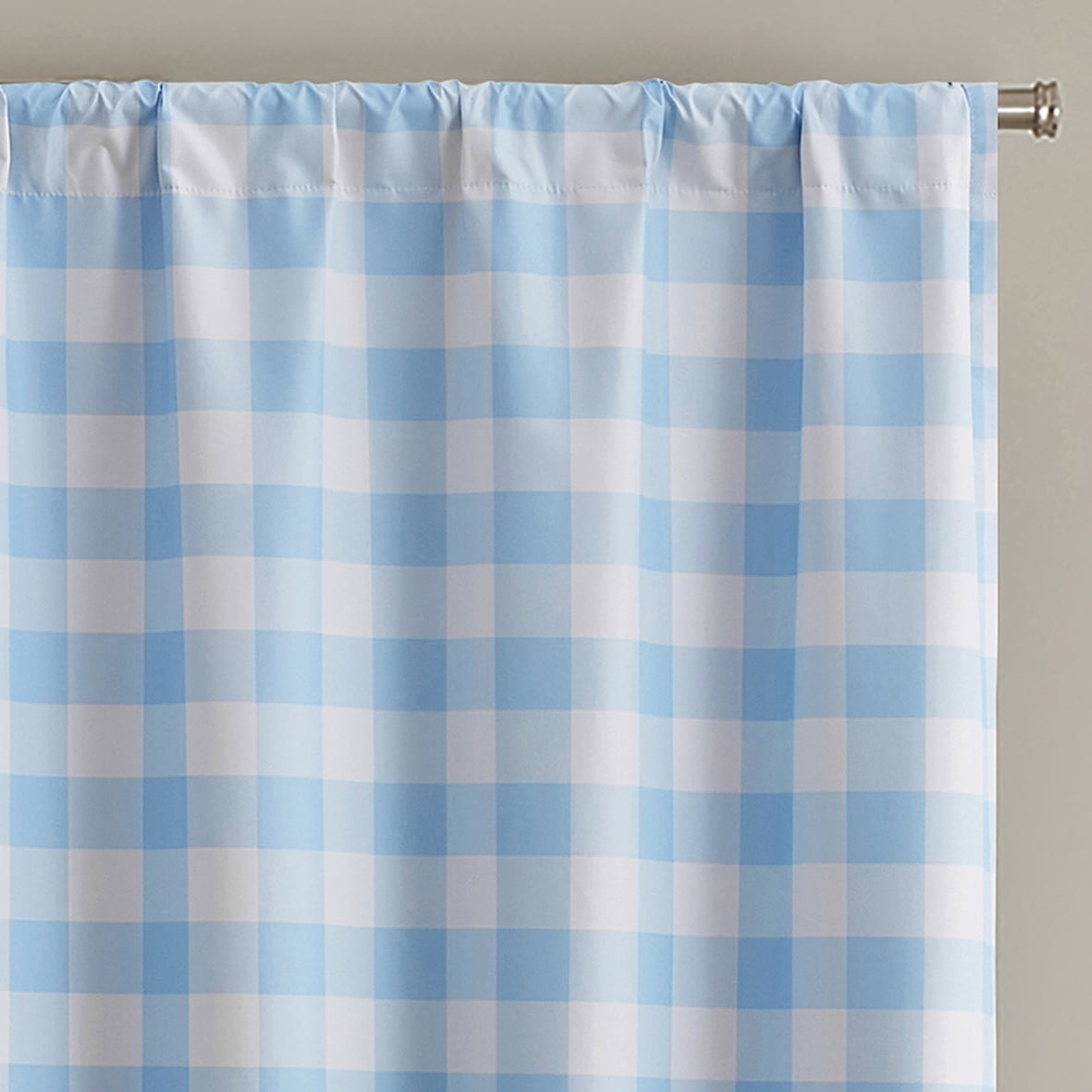 Your Zone Gingham Plaid Blackout Curtain Panel Pair, Set of 2, Light Blue, 37" W x 84" L