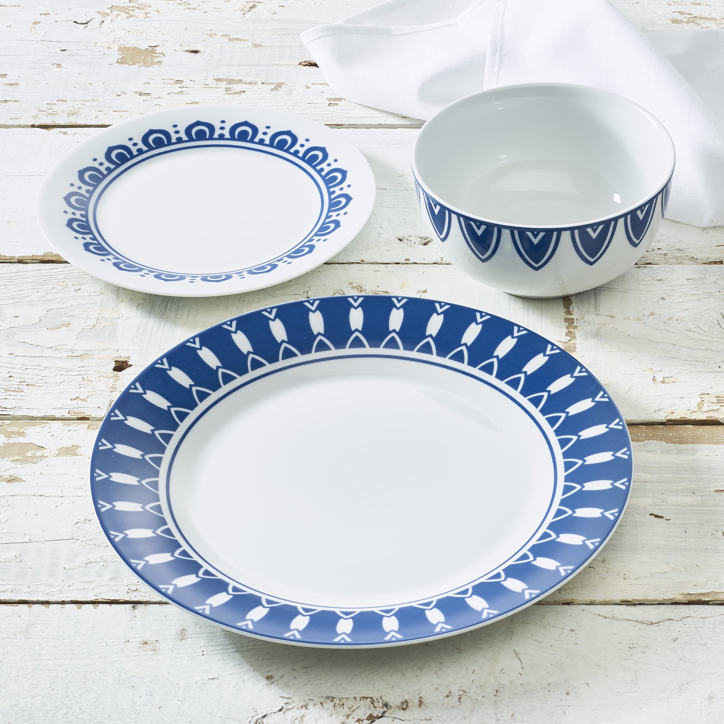 Geometric Blues 12Piece Porcelain Dinnerware Set