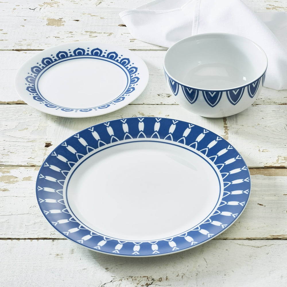 Geometric Blues 12Piece Porcelain Dinnerware Set