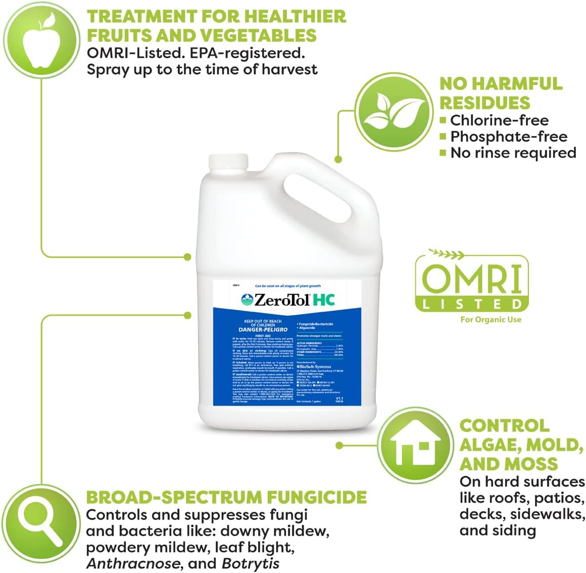 ZeroTol HC Broad-Spectrum Algaecide Bactericide Fungicide - 128 fl oz Jug by Bio Safe