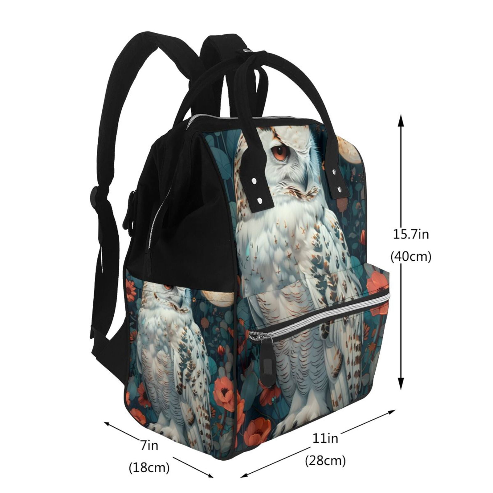 Fuzoiu Moon Flower White Owl Print Diaper Bag Backpack,Baby Essentials Travel Tote,Multi function Waterproof Diaper Bag, Travel Essentials Baby Bag - Unisex