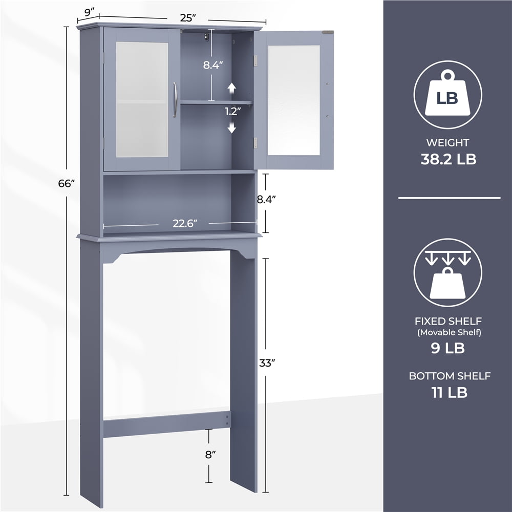 Yaheetech Free-Standing over-the-Toilet Storage Cabinet Shelf for Bathroom, Gray