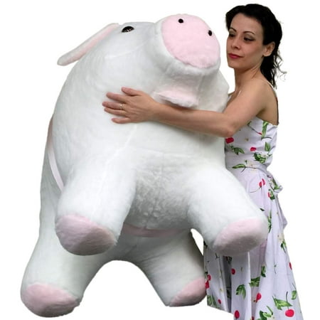 American Made Giant Stuffed Pig 40 Inch Soft White with Pink Accents 3 Feet Wide Made in USA