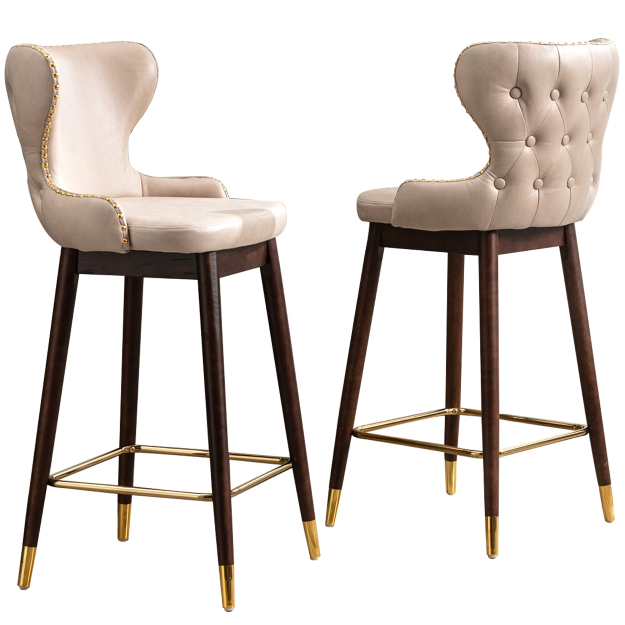 Yardi Yard Modern Leathaire Set of 2 Bar Stools with Back, 29.9" Tufted Gold Nailhead Trim Counter Height Stools for Pub Kitchen, Beige Yardi Yard Modern Leathaire Set of 2 Bar Stools with Back, 29.9" Tufted Gold Nailhead Trim Counter Height Stools for Pub Kitchen, Beige