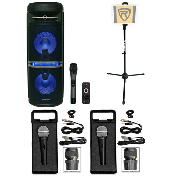 Rockville Go Party X10 Rechargeable Karaoke Machine System 3 Mics Tablet Stand