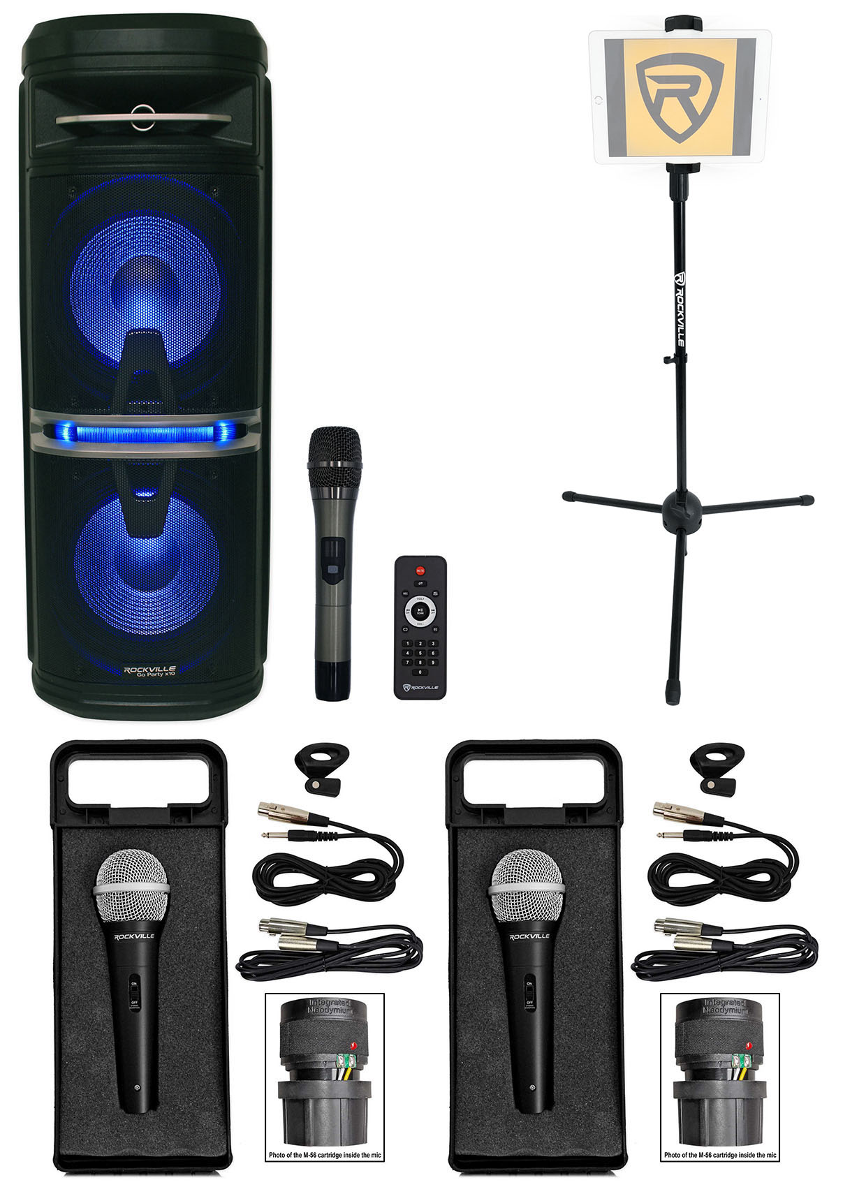 Rockville ROCK PARTY Dual 6.5″ Karaoke System – Wireless Mics, Tablet Stand, Bluetooth, Rechargeable