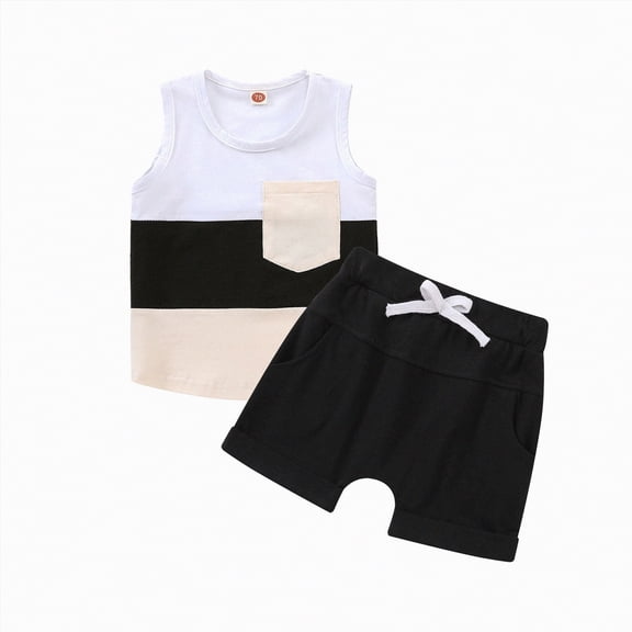 TOWED22 Baby Boy Summer Clothes 2Pcs Outfits Breathable Tank Top and Soft Shorts Playtime Set 6-18 Months Black,18-24 M