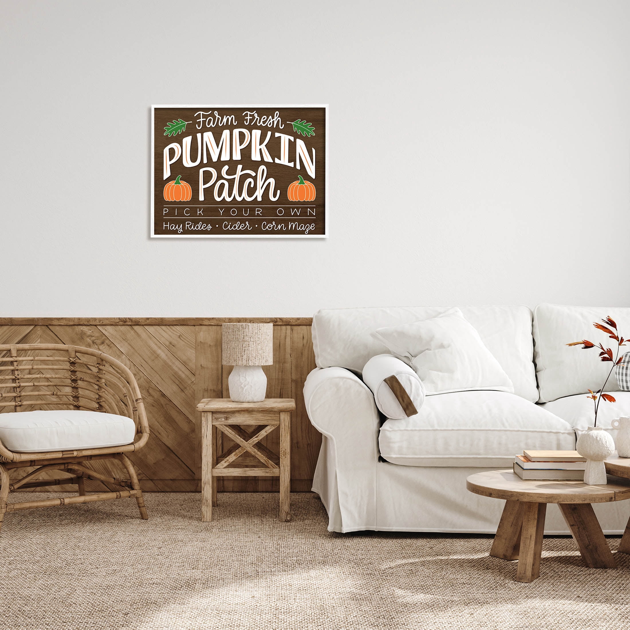 Farm Fresh Pumpkin Patch Sign Holiday Graphic Art White Framed Art Print Wall Art
