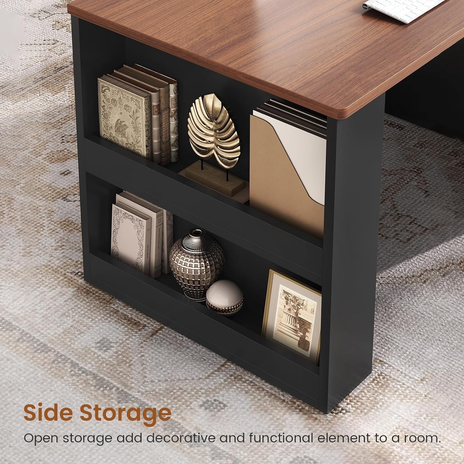 SEDETA Two Person Desk with Drawers, 90 Inch Long Office Desk with Storage Shelves, Double Gaming Desk, Wooden Couple Desk, Writing Table with Storage for Home Office, Black