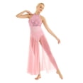 thumbnail image 4 of Yartina Womens Sequined Lyrical Ballet Dress Modern Contemporary Dance Costume Mesh Long Split Skirt Pink S, 4 of 6
