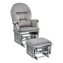 Pemberly Row Glider and Ottoman in Gray Wood and Light Cloud Gray Fabric