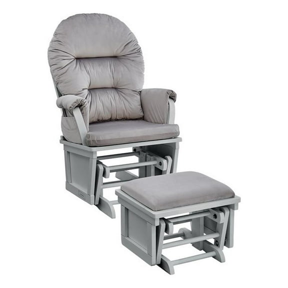 Pemberly Row Glider and Ottoman in Gray Wood and Light Cloud Gray Fabric