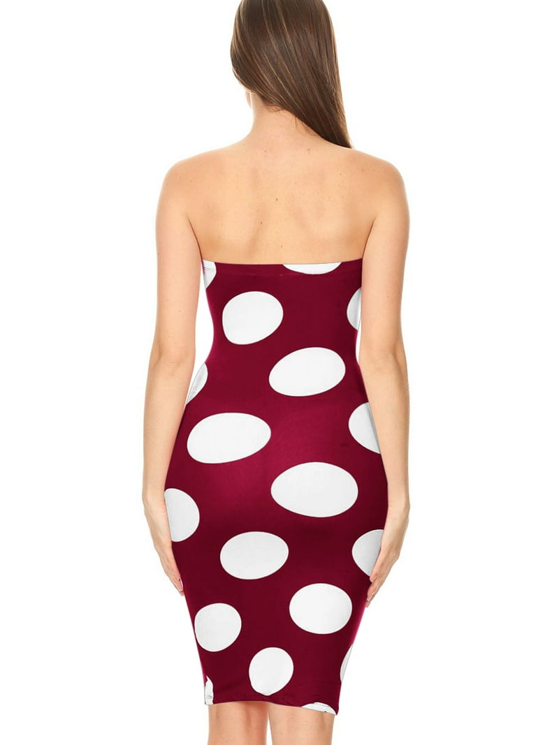 Women's Sexy Strapless Slim Fit Polka Dot Pattern Tube Top Bodycon Mini  Midi Dress - Walmart.com