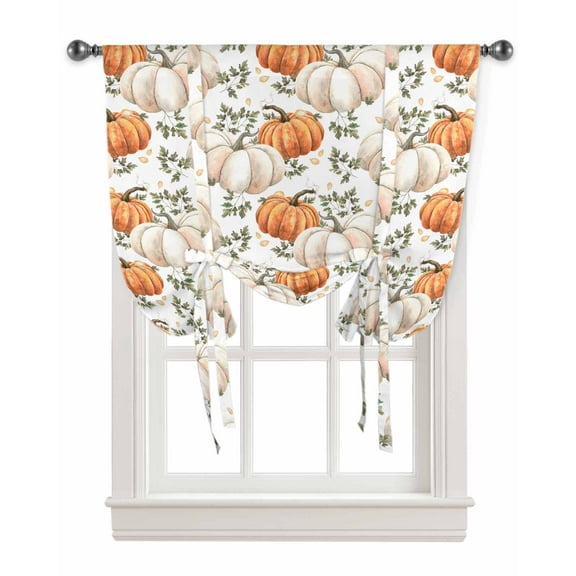 Orange White Pumpkins Fall Tie Up Curtains for Kitchen Bathroom Bedroom Windows 45 Inch Length, Thanksgiving Botanical Balloon Drape Curtains Shade Rod Pocket Drapery Curtain Panel, 34"x45"