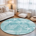 thumbnail image 2 of Round Rugs 5Ft, Turquoise Coastal Round Area Rug Washable Indoor Throw Carpet, Nautical Coral Starfish Shell Seahorse Ocean Soft Non Slip Circle Rug for Cabinet Bathroom Home Decor Aesthetic, 2 of 8