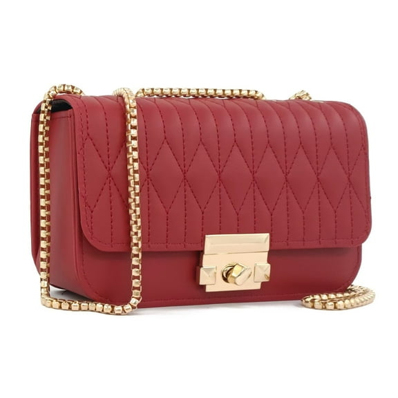 PORT&LOTUS Mini Quilted Red Bags for Women with Gold Chain Strap PU Small Shoulder Purse with Twist Lock Ladies Clutch Handbags Little Red Purse Little Cross Body Bags for Women