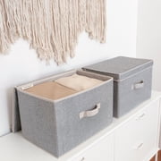 StorageWorks Fabric Storage Bins with Lids & Handles, Decorative Storage Boxes for Closet & Shelf, Large Storage Bins, 2-Pack, Gray, 14.7 x 9.8 x 10.2