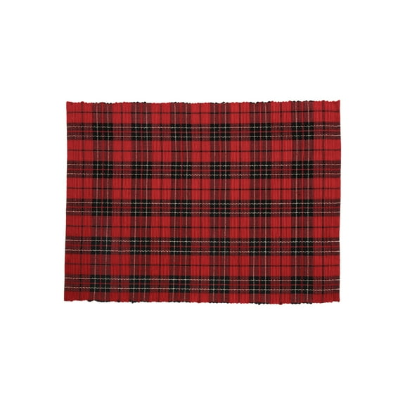 Red Black Plaid Single Placemat For Dining, 13" x 19"