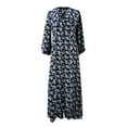 thumbnail image 5 of Conairie Maxi Dresses for Women Dotted Print V Neck Loose Stretch Elegant Long Sleeve A-Line Dress Comfort Vocation Boho formal Dresses Navy XL, 5 of 9