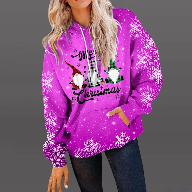 Qertyioot Chandail d'Hiver pour Femmes Mode Imprimé Noël, Manches Longues Col Rond Chaud Ample Tendance Tricoté