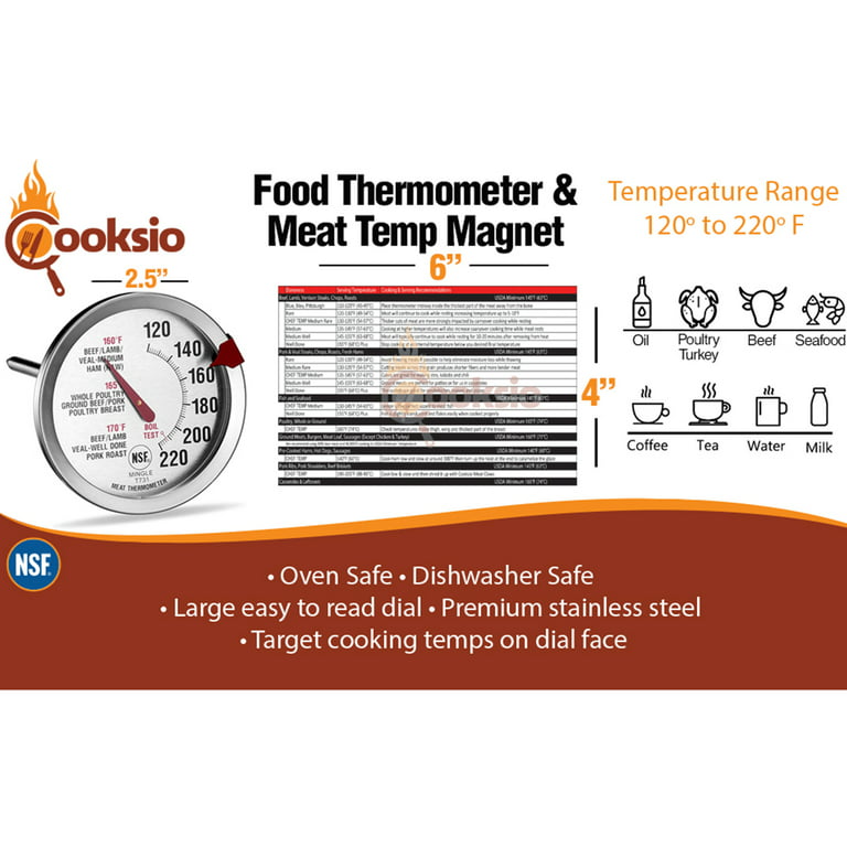 Cooksio 2.5 inch Analog Dial Oven Safe Meat Thermometer -Leave in Meat  Thermometer for Oven - Deep Fry Thermometer for Meat, Chicken, Turkey, Deep