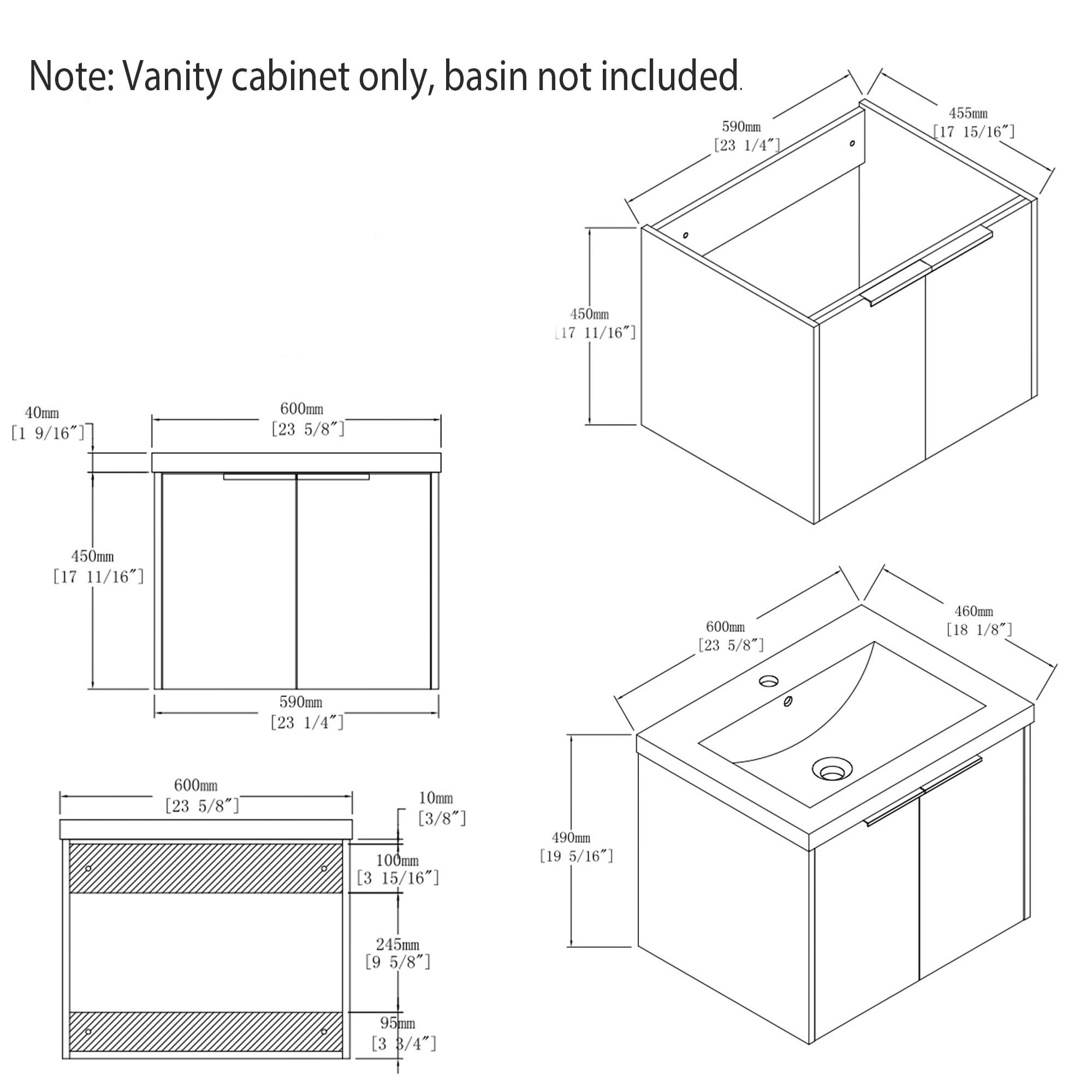 Leumius 24" Floating Bathroom Vanity Cabinet,Soft-Close Double Doors,Wall-Mounted,Cabinet Only,Black
