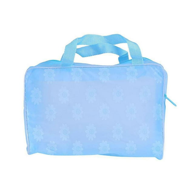 Neceser de PVC impermeable con diseño floral. Disponible en varios colores (amarillo, morado, verde, azul y rosa). Ideal para artículos de aseo y viajes. Tamaño: 21 x 13 x 9 cm.
