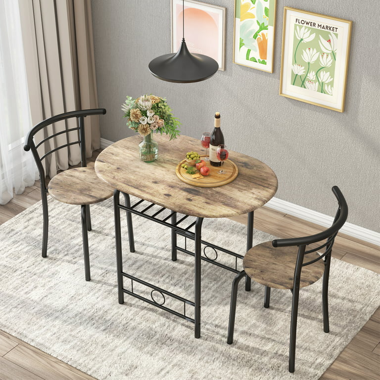  Small Kitchen Table Set for 2, 3 Piece Wooden Dining