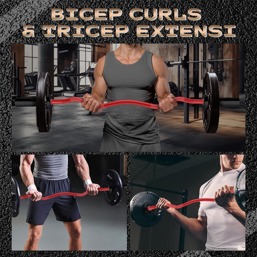47" EZ Curl Bar for Weight Lifting, Biceps, Triceps, Back/Leg Muscle Group Exercise,Chrome Curling Bar Fit 2” Standard Weights