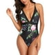 thumbnail image 2 of Traje de baño de una pieza para mujer, traje de baño estampado sin espalda, bikini, traje de baño para fiestas en la piscina en la playa, flor negra y rosa L, 2 of 5