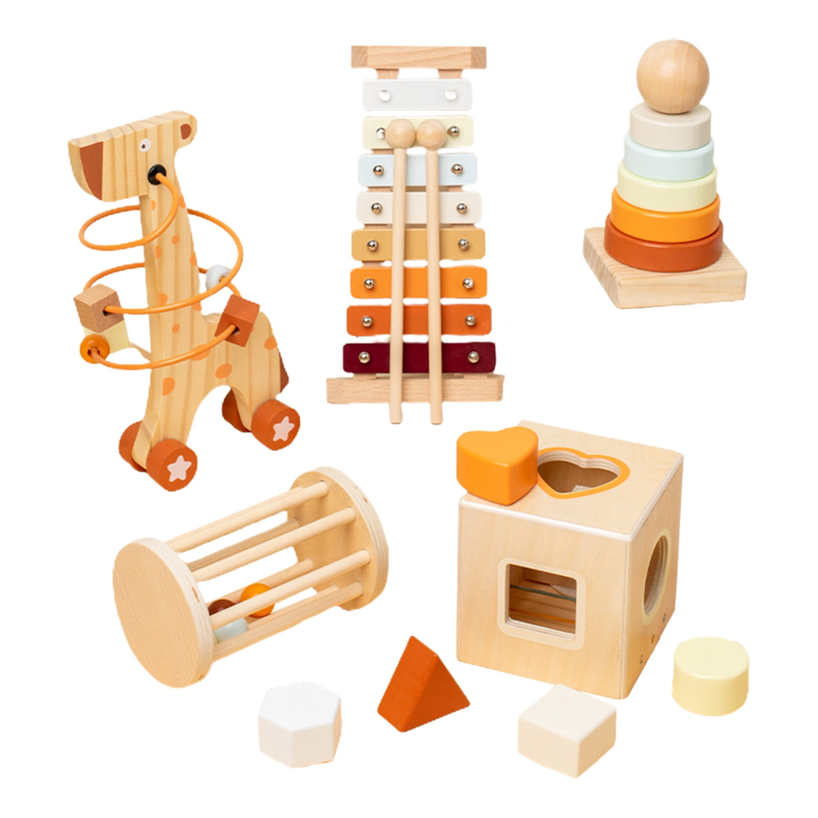 Ensemble De Percussions Orff – 6 Pièces – Éveil Musical Montessori – Dès 3 Ans – Bois
