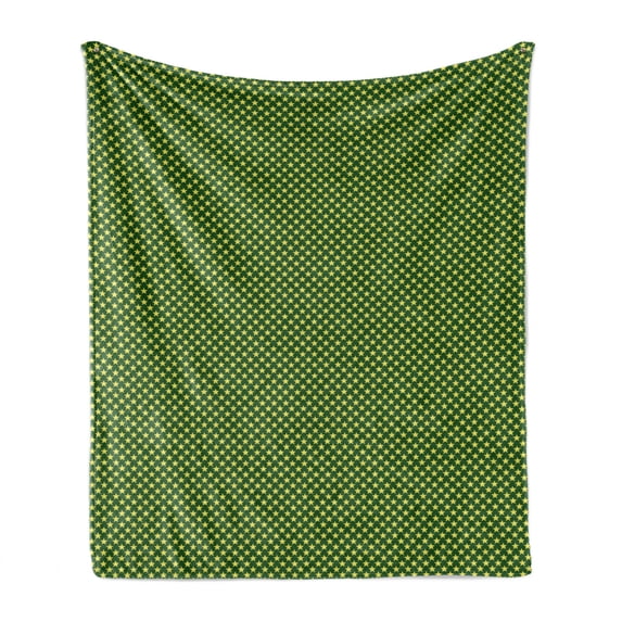 Star Soft Flannel Fleece Blanket, Repetitive Bicolour Pattern with Modern Abstract Classic Symmetric Shape, Cozy Plush for Indoor and Outdoor Use, 60" x 80", Green and Pastel Yellow, by Ambesonne