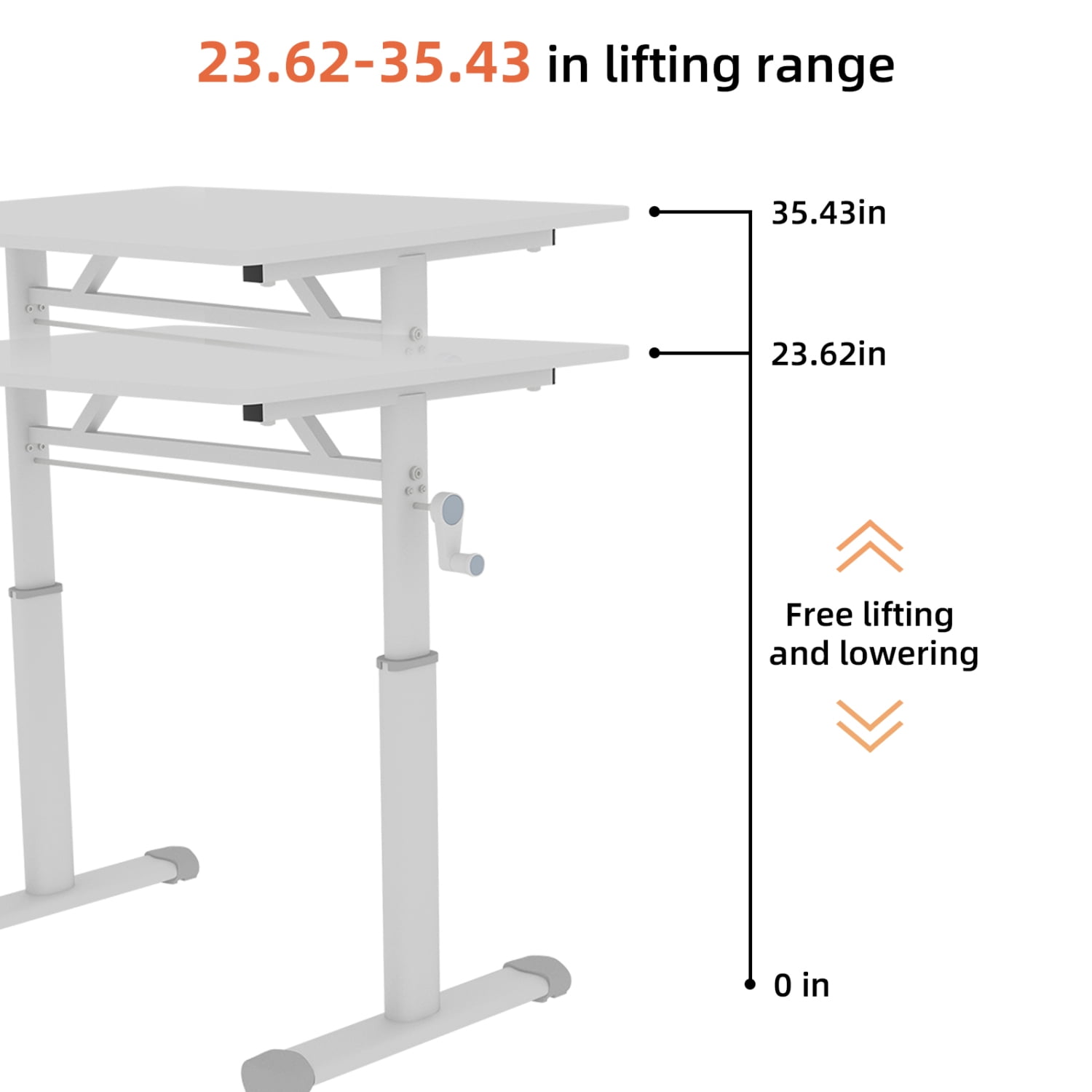 Lisonu Adjustable Standing Desk, Manual Hand Crank Sit-Stand Workstation, 33x24 Inch Home Office Computer Desk, Ergonomic Height-Adjustable Study Table, White Wood and Iron Frame